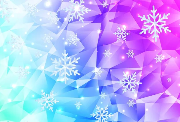 淡淡的粉红 蓝色的矢量布局与明亮的雪花 用雪花作现代几何抽象图解 新年背景的模板 — 图库矢量图片