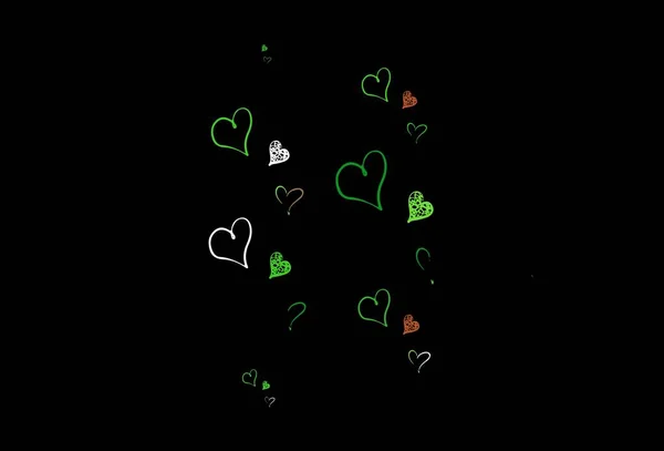 Světle Zelená Červené Vektorové Pozadí Sladkými Srdci Ilustrace Tvary Skloněných — Stockový vektor