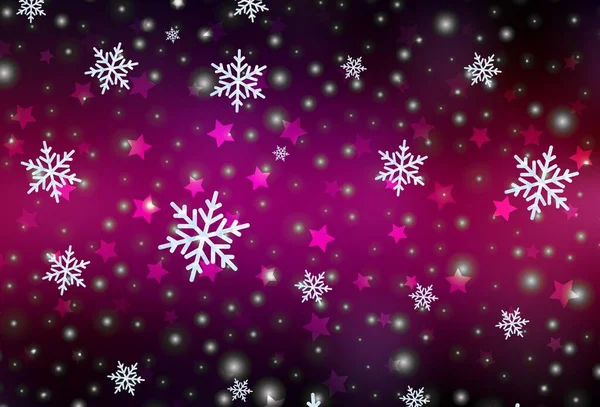 Dunkelrosa Vektorschablone Mit Eisschneeflocken Sternen Gradient Bunte Illustration Mit Schnee — Stockvektor