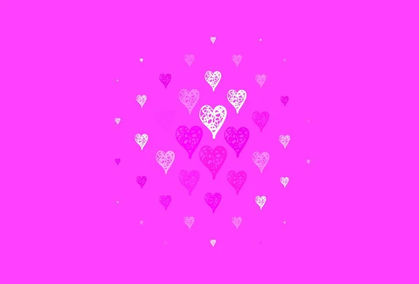 輝く心を持つライトピンクのベクトルの背景 抽象的なイラストで美しいお祝いスタイルの心 バレンタインデーを祝うためのデザイン — ストックベクタ