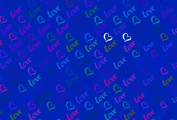 Rose Foncé Motif Vectoriel Bleu Avec Des Cœurs Colorés Illustration — Image vectorielle