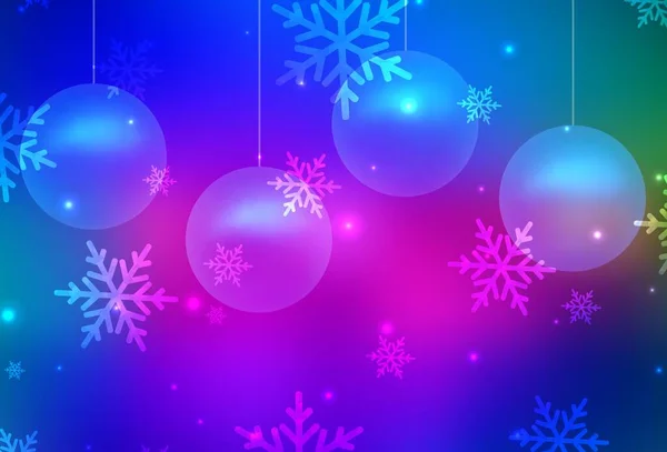 Dunkelrosa Blauer Vektorhintergrund Urlaubsstil Illustration Mit Bunten Schneeflocken Und Weihnachtskugeln — Stockvektor