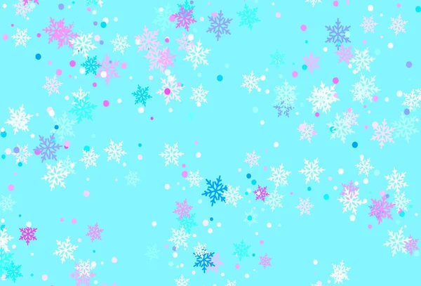 淡淡的粉红 蓝色的矢量图案与圣诞雪花 在抽象模板上用雪显示彩色插图 商业广告的新年设计 — 图库矢量图片