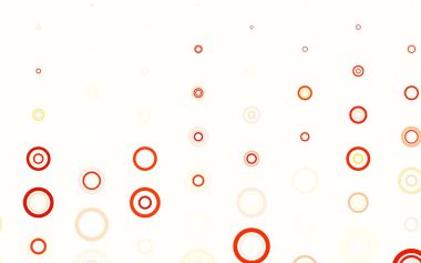 Açık Kırmızı, noktalı sarı vektör arkaplan. Parlak renkli soyut çemberlerin olduğu bir resim. Güzel web siteleri için desen.