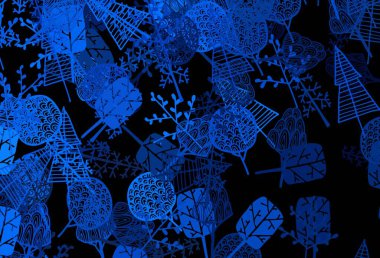 Koyu mavi vektör doğal desenli ağaçlar, dallar. Ağaçlı modern geometrik soyut çizim. Web siteniz için Doodle tasarımı.