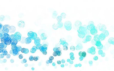 Açık mavi, yeşil vektör soyut arkaplan ve güller. Beyaz arka planda çiçeklerin dekoratif tasarımı. Duvar kağıdı tasarımınız için yeni bir doku.