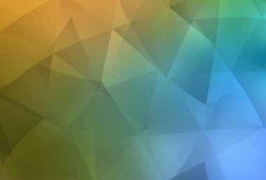 Açık mavi, sarı vektör parlayan üçgen düzen. Üçgenlerden oluşan parlayan çokgen çizimler. İşiniz için en iyi üçgen tasarım.