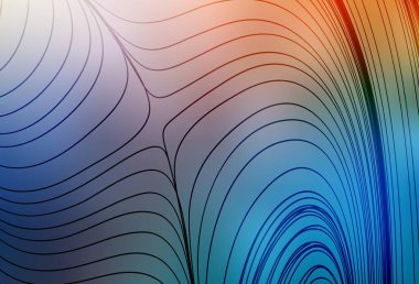 Açık mavi, kıvrımlı çizgileri olan sarı vektör şablonu. Basit çizgilerle renkli gradyan çizimi. Broşürler, broşürler için doku.