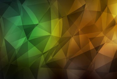 Koyu yeşil, sarı vektör üçgen arkaplan. Üçgenli parlak renkli çizimler. Web siteniz için yeni bir doku.