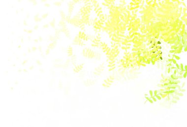 Açık yeşil, sarı vektör yapraklı zarif şablon. Yapraklarla karalama tarzında renkli çizimler. Markan için şık bir model..