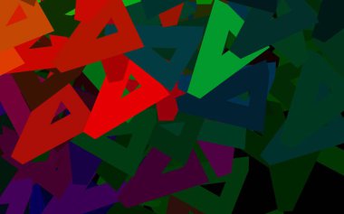 Çokgen biçimli koyu renkli vektör arkaplanı. Renkli üçgenlerin olduğu bir resim. Kartvizitiniz için modern tasarım.