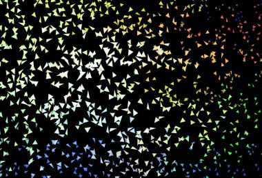 Kristalleri ve üçgenleri olan koyu renkli vektör şablonu. Soyut üçgenli dekoratif tasarım. Bir cep telefonu için arka plan.