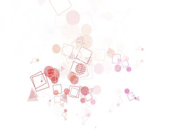 Açık Pembe, kırmızı vektör arkaplan ve daireler şeklinde çokgen. Çemberler, üçgenler ve küplerle soyut gradyan çizimi. Web siteleri için desen.