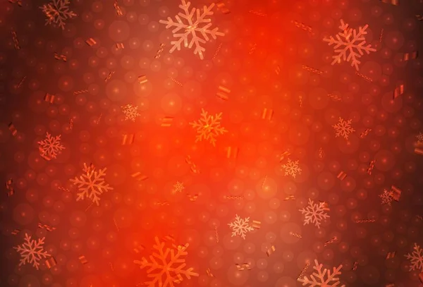 新年のスタイルでライトレッドベクトルレイアウト 雪と新年のクリスマスボールとカラフルなイラスト タイポグラフィのテンプレート — ストックベクタ