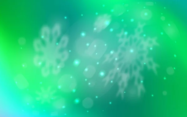 Světle Zelené Vektorové Pozadí Vánočními Vločkami Zářící Barevné Ilustrace Sněhem — Stockový vektor