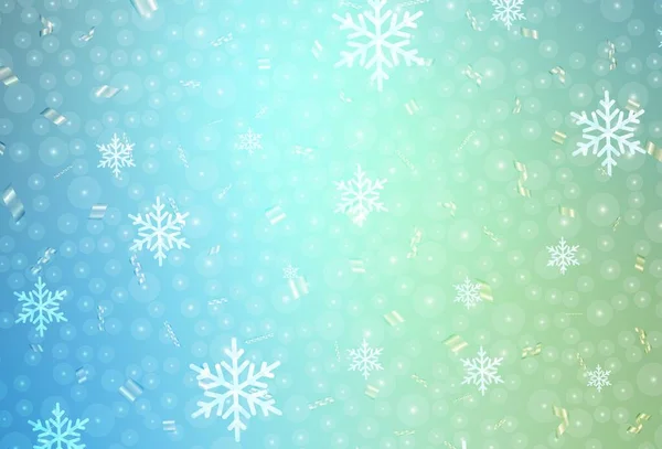 Hellblaue Grüne Vektortextur Geburtstagsstil Illustration Mit Bunten Schneeflocken Und Weihnachtskugeln — Stockvektor