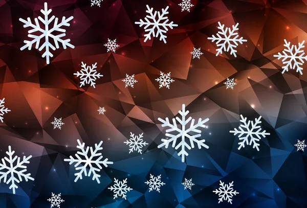 Dark Blue Red Vector Texture Colored Snowflakes Stars Shining Colorful — Stock Vector