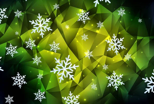 Verde Escuro Fundo Vetor Amarelo Com Flocos Neve Xmas Estrelas — Vetor de Stock