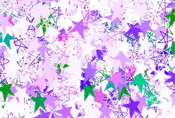 ライトピンク クリスマスの星と緑のベクトルパターン 星と輝く色のイラスト 天文学ウェブサイトのパターン — ストックベクタ