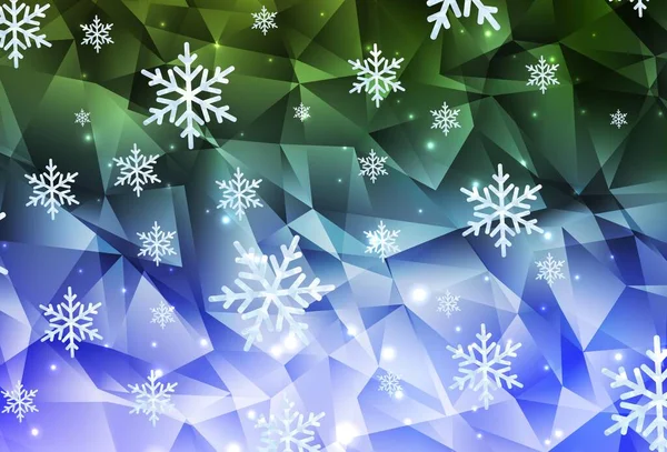 ライトピンク 美しい雪の結晶 星と緑のベクトルの背景 クリスマススタイルで雪とグラデーションカラフルなイラスト 新年の広告 小冊子のデザイン — ストックベクタ