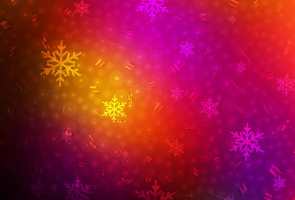 Donkerroze Rood Vector Patroon Kerststijl Illustratie Met Gradiënt Kerstballen Sneeuwvlokken — Stockvector
