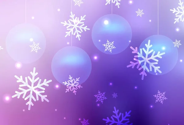 Lichtpaars Roze Vector Patroon Kerststijl Illustratie Met Kleurrijke Sneeuwvlokken Kerstballen — Stockvector