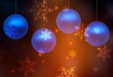 Xmas tarzında koyu kırmızı vektör arkaplan. Xmas stili dizayn, Xmas topları, kar taneleri. Üniversitenin tanıtımı için akıllı tasarım.