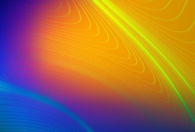 Açık mavi, kıvrımlı çizgileri olan kırmızı vektör arkaplan. Soyut tarzda gradyan çizgilerle akıllı illüstrasyon. Broşürler, broşürler için doku.