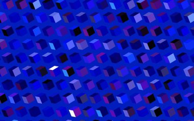 Koyu pembe, çizgileri, dikdörtgenleri olan mavi vektör düzeni. Dikdörtgen şekilli soyut çizimler. Reklamlar için desen.