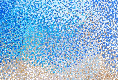 Açık mavi, daire şekilli sarı vektör düzeni. Soyut arka planda bulanık kabarcıklar ve renkli gradyan. Reklamlar, broşürler için desen.