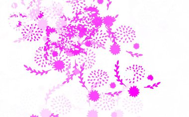 Açık pembe vektör desenli çiçekler, güller. Çiçeklerle karalama tarzında renkli çizimler. Web ve broşürler için elle boyanmış tasarım.