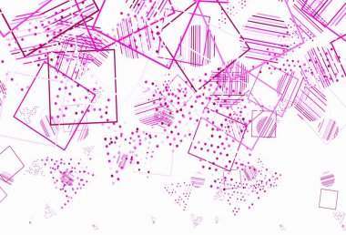Dairesel çokgen şekilli açık pembe vektör deseni. Daireler, çizgiler, rengarenk eşkenar dörtgenler. Web siteleri için desen.