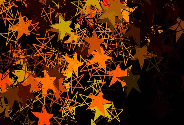 Темно Красный Желтый Векторный Узор Снежинками Звездами Градиентная Красочная Иллюстрация — стоковый вектор