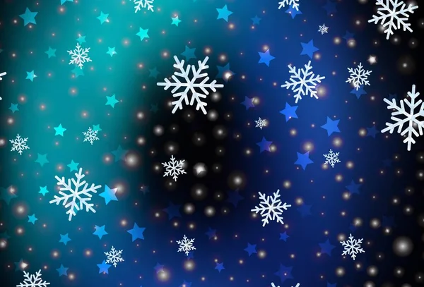 Σκούρο Μπλε Διανυσματική Διάταξη Φωτεινές Νιφάδες Χιονιού Αστέρια Πολύχρωμο Διακοσμητικό — Διανυσματικό Αρχείο