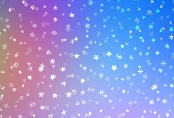 Azul Claro Fondo Rojo Vector Con Hermosos Copos Nieve Estrellas — Vector de stock