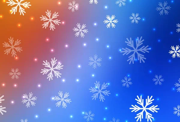 Světle Modrá Červená Vektorová Textura Barevnými Sněhovými Vločkami Hvězdy Glitter — Stockový vektor