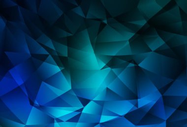 Koyu mavi, yeşil vektör eğimli üçgen desen. Çokgen tarzda tamamen yeni bir renk çizimi. Cep telefonunun arka planının şablonu.