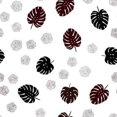 Koyu kırmızı vektör, çiçekli, yapraklı, kusursuz doğal arka plan. Yaprakları karalama tarzında renkli ve soyut çizimler. Tekstil, kumaş ve duvar kağıtları için tasarım.