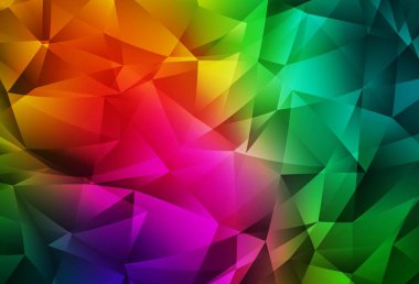 Dark Multicolor vektörü üçgen arka plan parlıyor. Çokgen tarzda tamamen yeni bir renk çizimi. Broşürünüz için yepyeni bir tasarım..