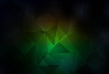 Koyu yeşil, kırmızı vektör üçgen mozaik doku. Üçgenlerden oluşan parlayan çokgen çizimler. İş tasarımınız için yepyeni bir tarz.