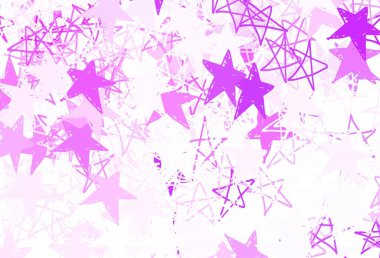 Renkli yıldızlı açık mor vektör arkaplanı. Soyut şablondaki yıldızlarla dekoratif parlak illüstrasyon. Astronomi web siteleri için desen.