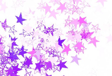 Açık Mor, renkli yıldızlı pembe vektör arkaplan. Renkli yıldızlı soyut çizimler. Fütürist reklamlar ve kitapçıklar için şablon.