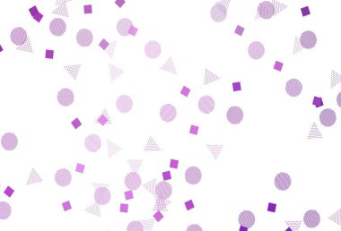 Hafif Mor vektör arkaplanı üçgenler, daireler, küplerle. Çemberler, üçgenler ve küplerle soyut gradyan çizimi. Duvar kağıtları için şablon.