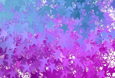 Açık Pembe, küçük ve büyük yıldızlı Mavi vektör arkaplanı. Renkli yıldızlı soyut çizimler. Astronomi web siteleri için desen.