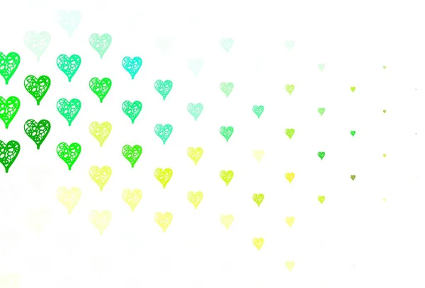 ライトブルー 甘い心を持つ緑のベクトルの背景 抽象的なイラストで美しいお祝いスタイルの心 記念日の広告のデザイン — ストックベクタ
