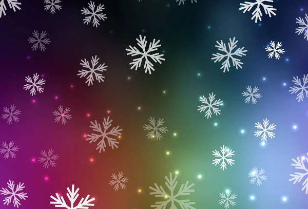 Layout Vetorial Multicolor Escuro Com Flocos Neve Brilhantes Estrelas Design — Vetor de Stock