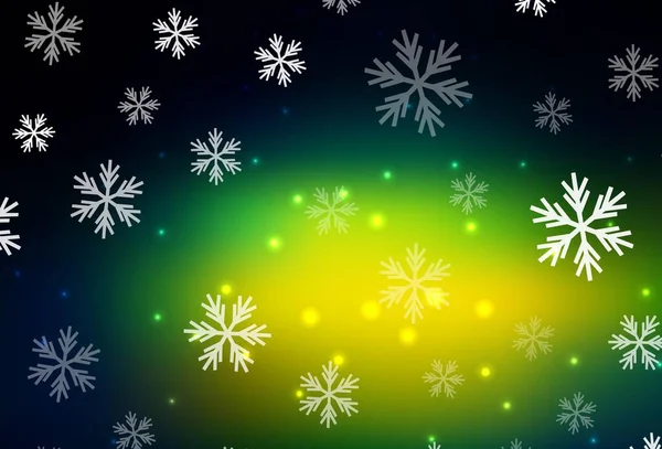 Mörkblå Grön Vektor Layout Med Ljusa Snöflingor Stjärnor Lutande Färgstark — Stock vektor