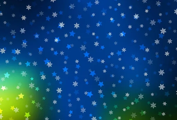 Mörkblå Grön Vektor Layout Med Ljusa Snöflingor Stjärnor Modern Geometrisk — Stock vektor