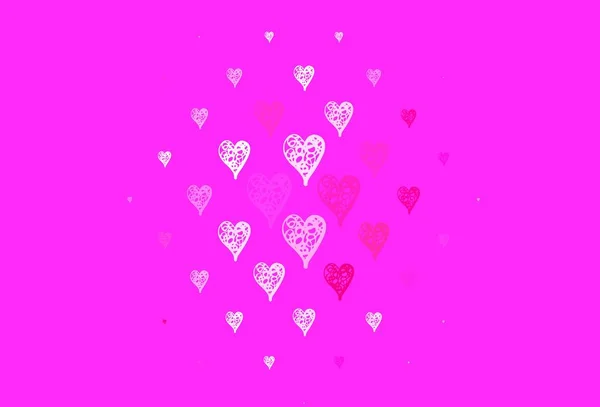 Světle Fialová Růžové Vektorové Pozadí Sladkými Srdci Inteligentní Ilustrace Srdcem — Stockový vektor