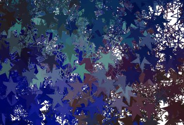 Açık mavi, parlak yıldızlı kırmızı vektör düzeni. Soyut şablondaki yıldızlarla dekoratif parlak illüstrasyon. Astroloji web siteleri için desen.